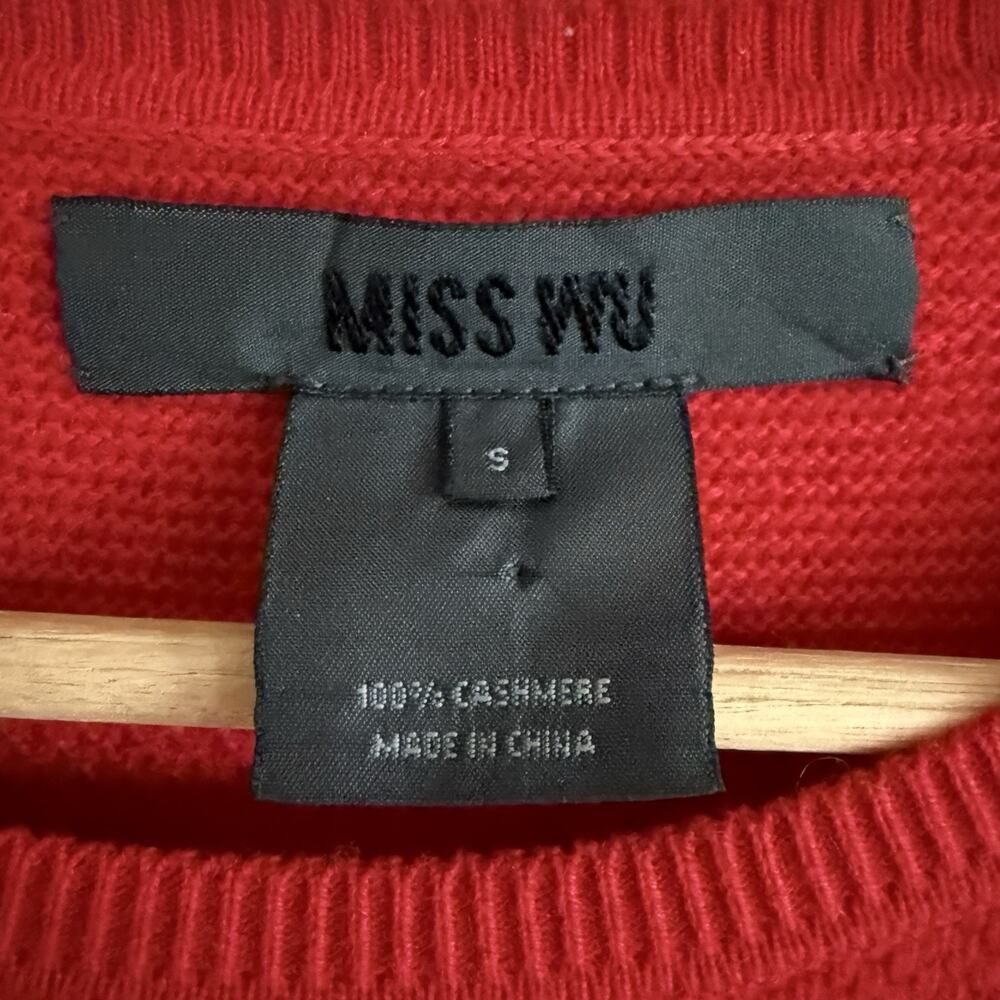 Miss Wu 100% Cashmere Red Textured Stripe Crewneck Quiet Luxury Sweater Womens S - Picture 5 of 7